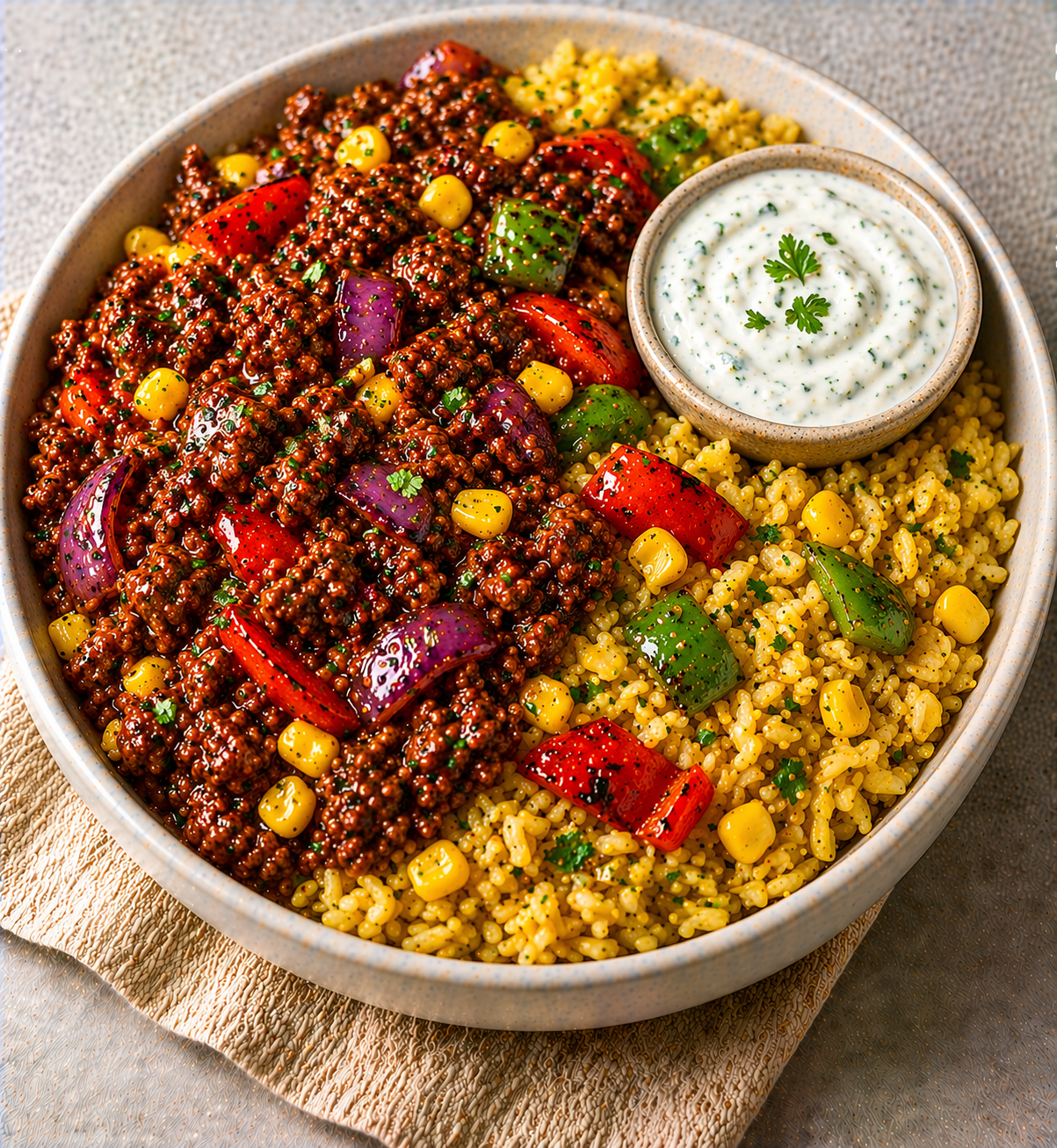BBQ Mince Beef & Sweetcorn Rice Bowl