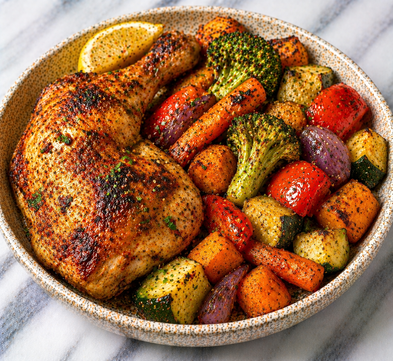 Baked Chicken leg with Roasted Veggies
