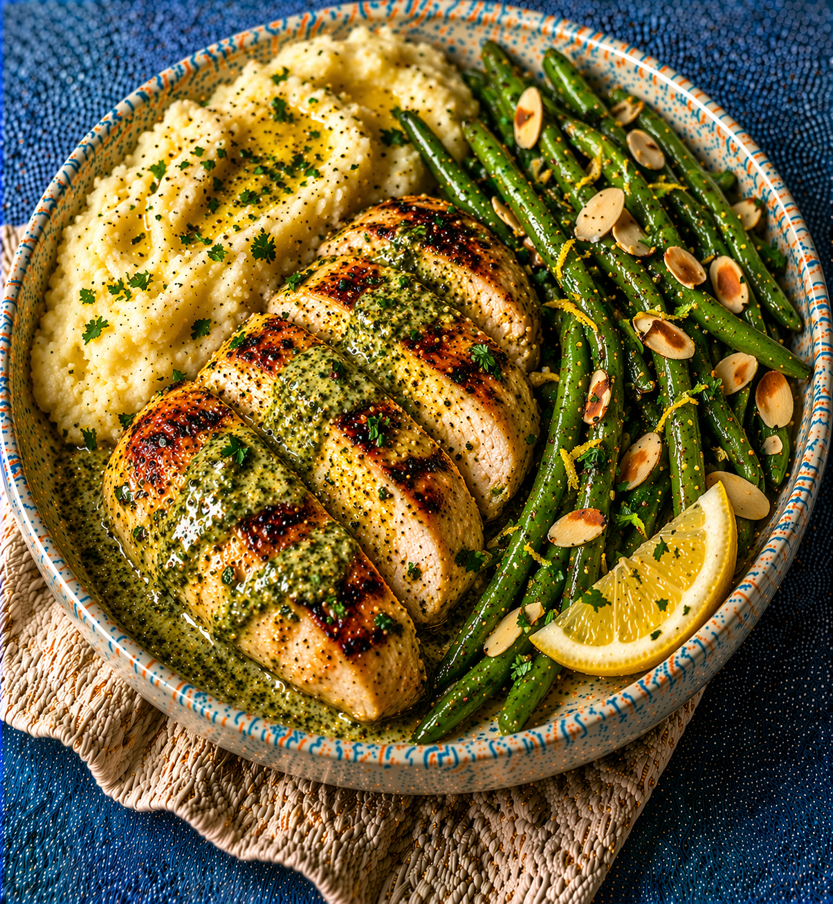 Creamy Pesto Chicken with Potato Mash & Greens