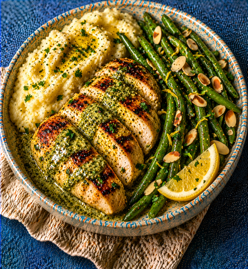 Creamy Pesto Chicken with Potato Mash & Greens