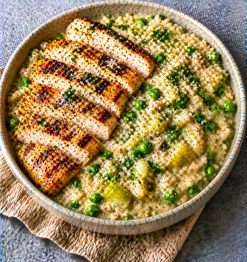 Grilled Chicken & Pea Pearl Barley Risotto