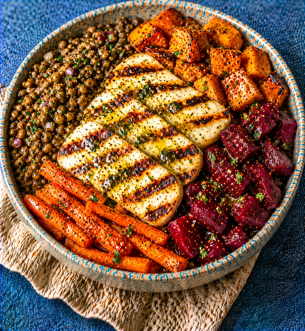 Grilled Halloumi & Lentil Power Bowl