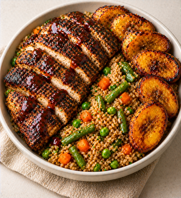 Jerk Chicken, Plantain and Rice