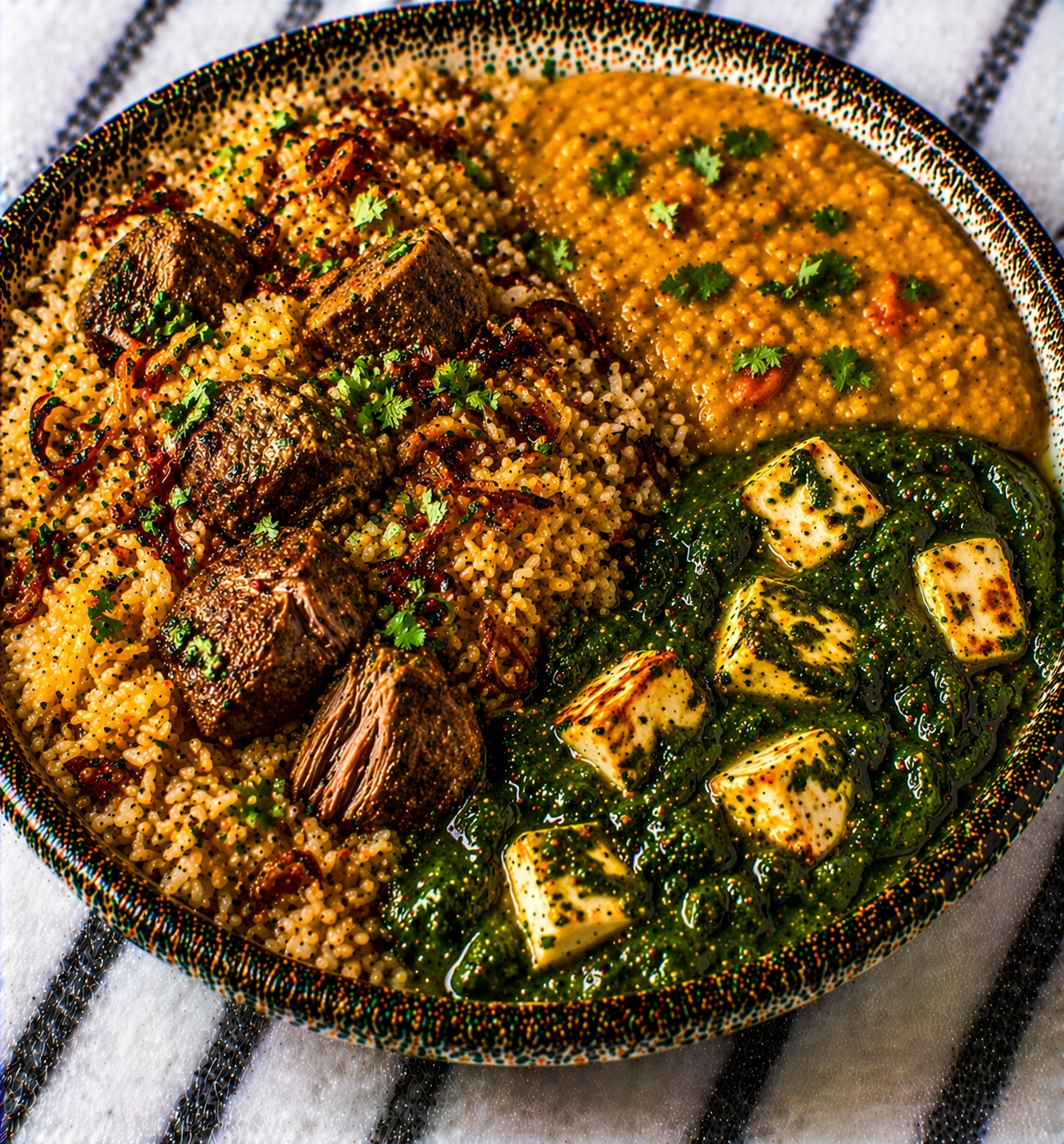 Lamb Biryani with Spinach Paneer Saag