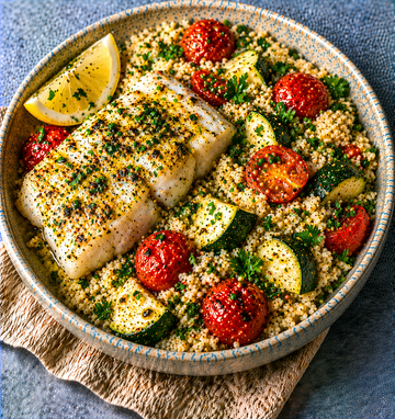 Lemon Herb Cod with Vegetable Couscous