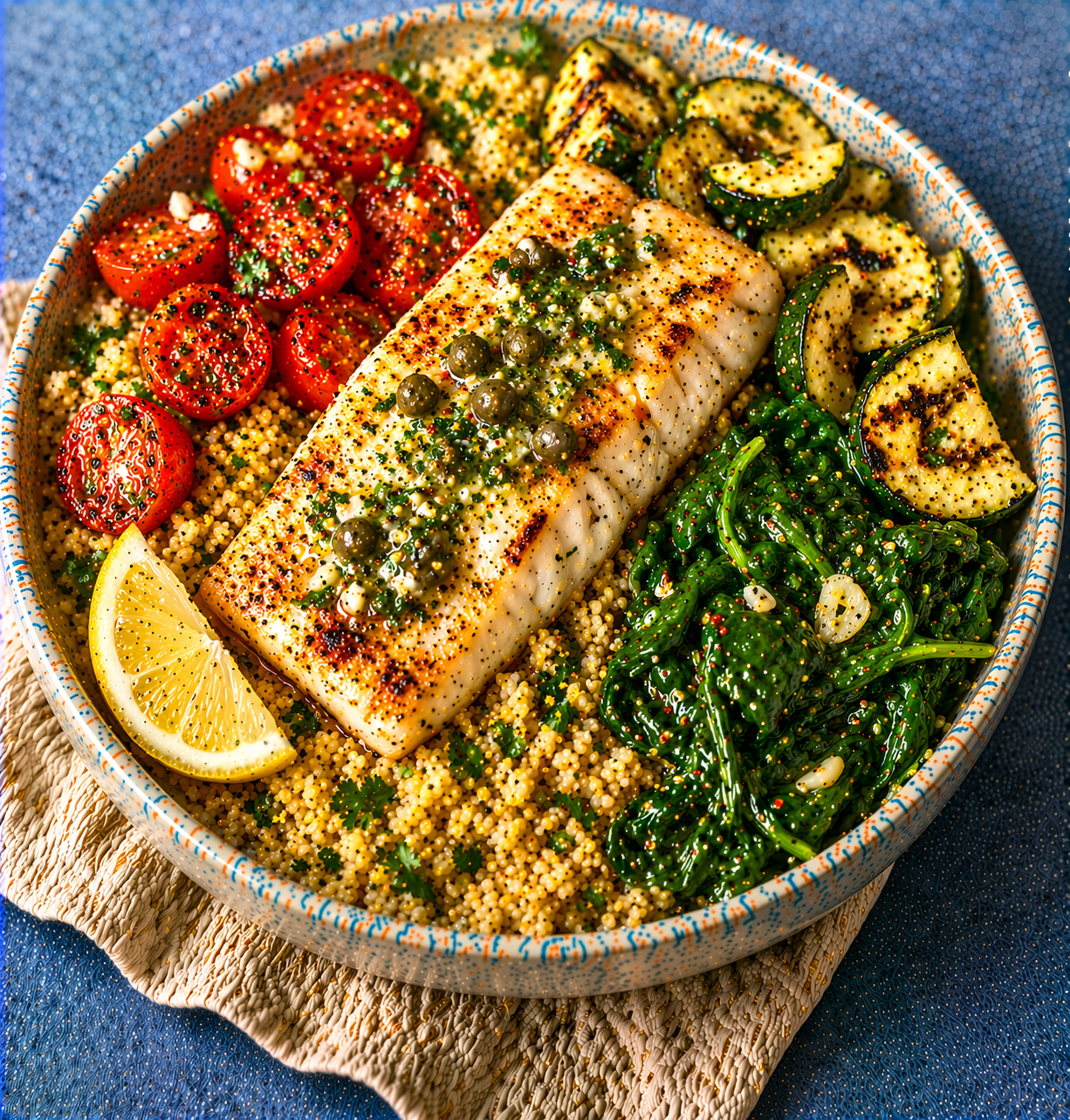 Mediterranean Fish & Bulgur Bowl