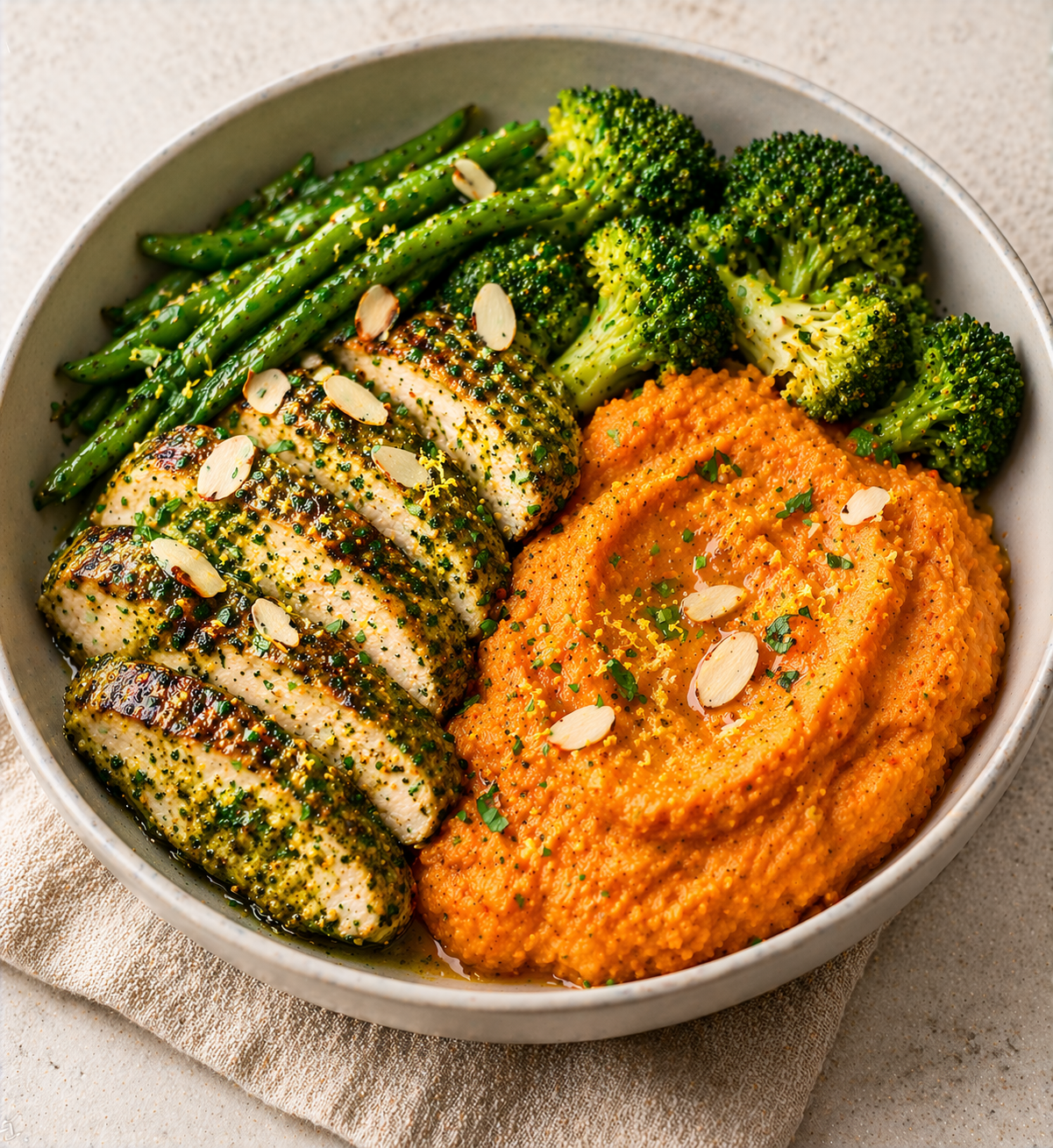 Pesto Chicken and Sweet Potato Mash
