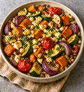 Roasted Vegetable & Quinoa Bake with Cheese Crumble