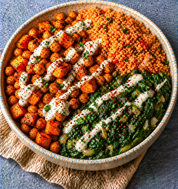 Spicy Chickpea & Sweet Potato Bowl with Yoghurt Drizzle