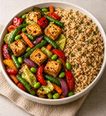 Tofu and Vegetable Stir Fry with Wholegrain Rice