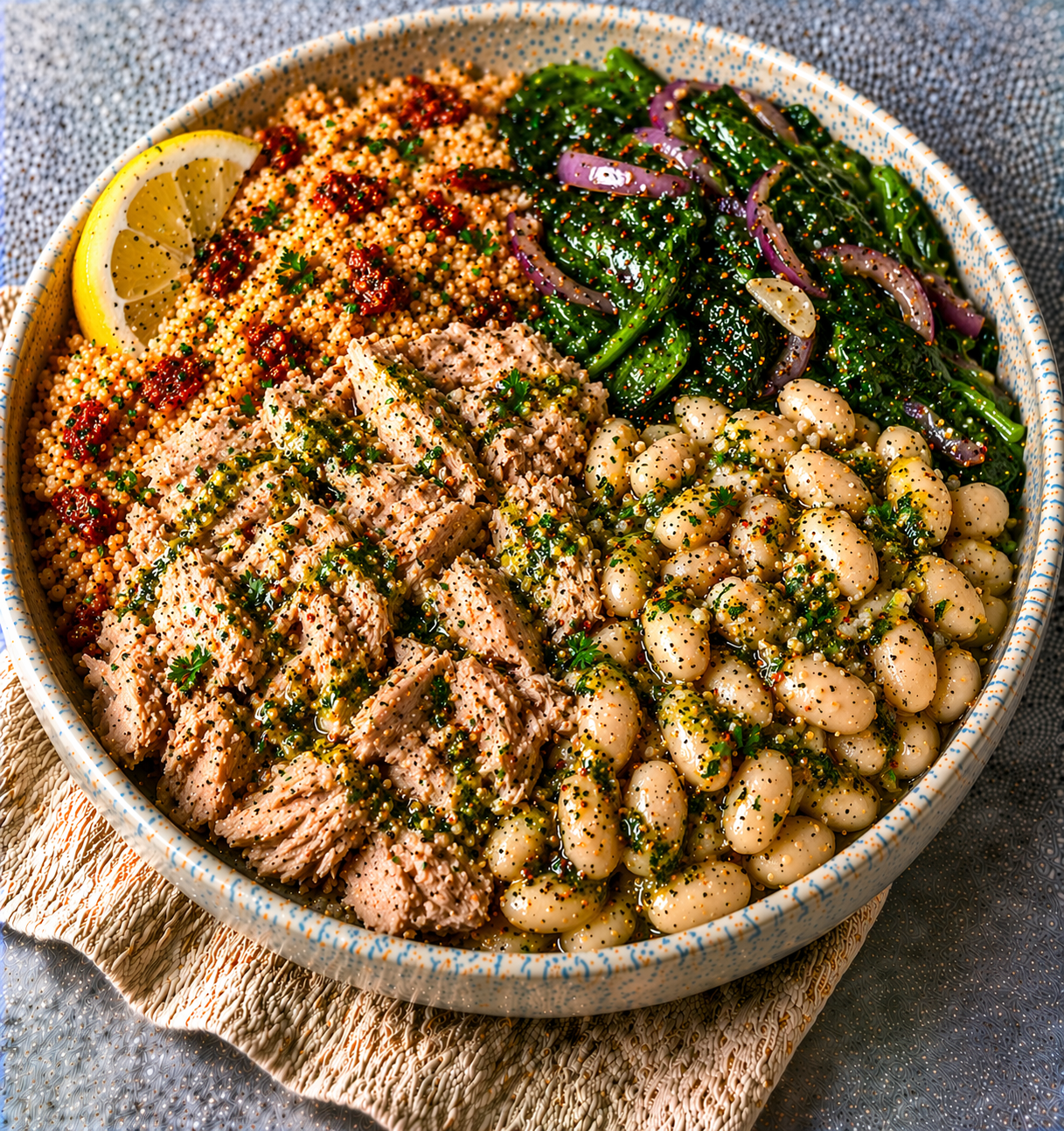 Tuna & White Bean Bowl with Couscous & Spinach