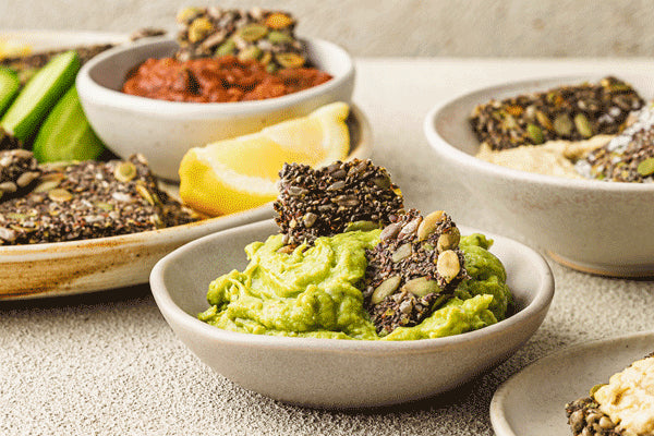 Guacamole with flaxseed crackers